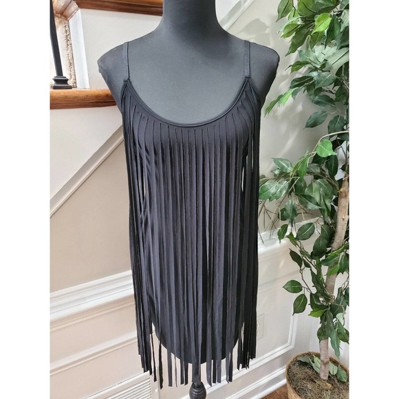 Stilletto's Black Polyester Round Neck Strappy Ruffle Knee Length Party Dress S - Picture 6 of 12